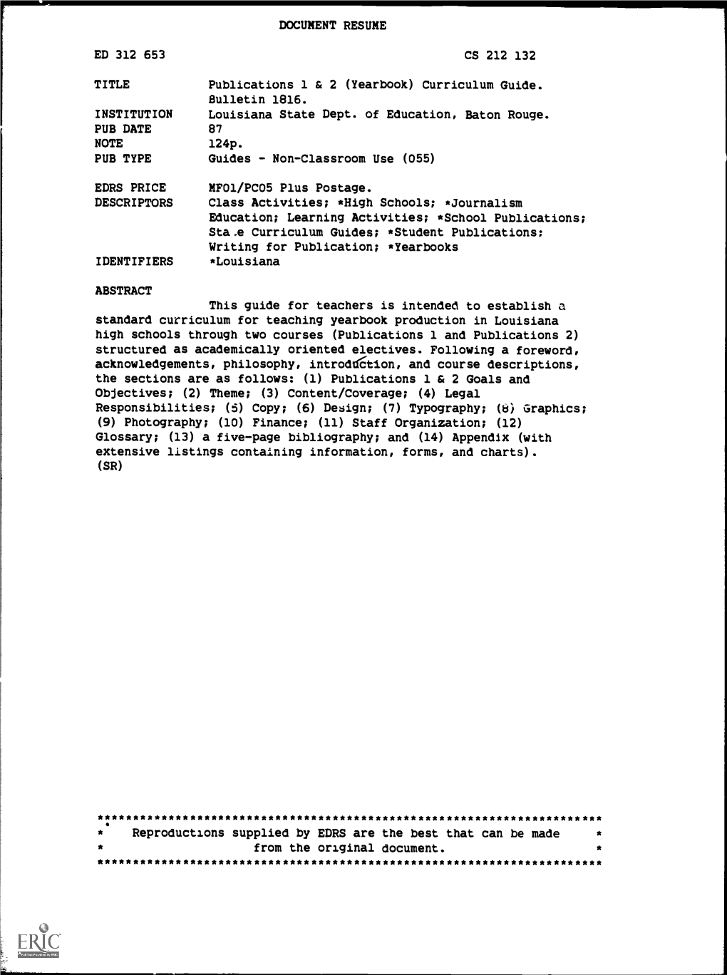 DOCUMENT RESUME ED 312 653 CS 212 132 TITLE Publications 1