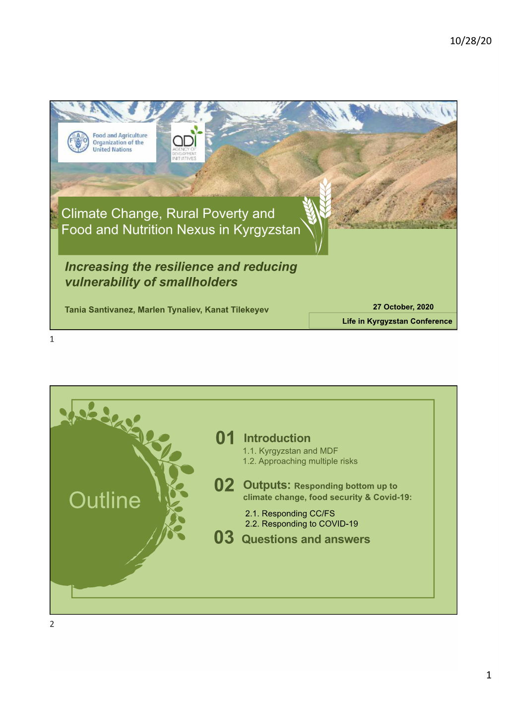 Outline Climate Change, Food Security & Covid-19: 2.1
