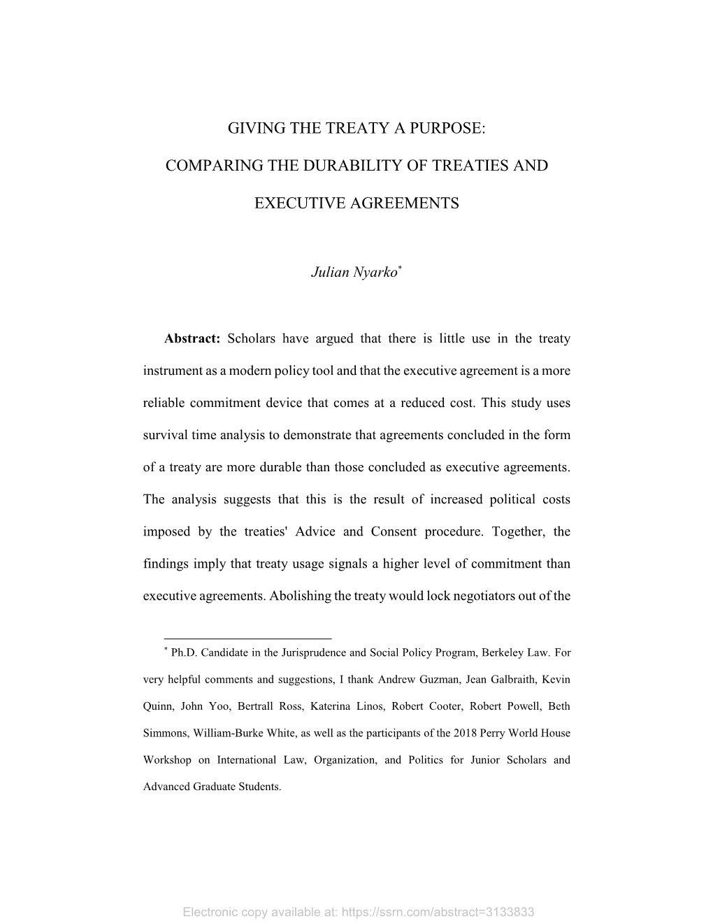 Giving the Treaty a Purpose: Comparing the Durability of Treaties and Executive Agreements