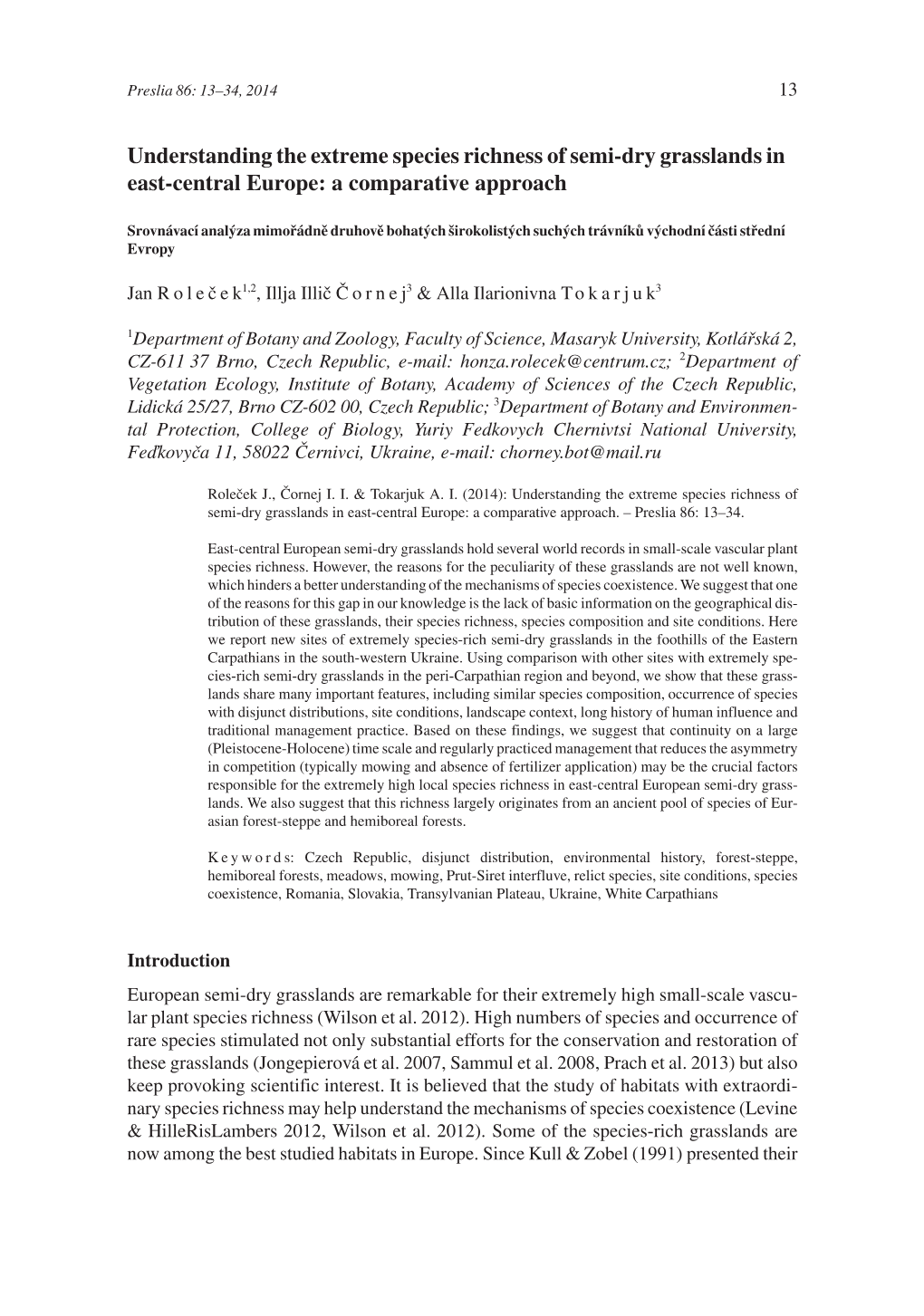 Understanding the Extreme Species Richness of Semi-Dry Grasslands in East-Central Europe: a Comparative Approach