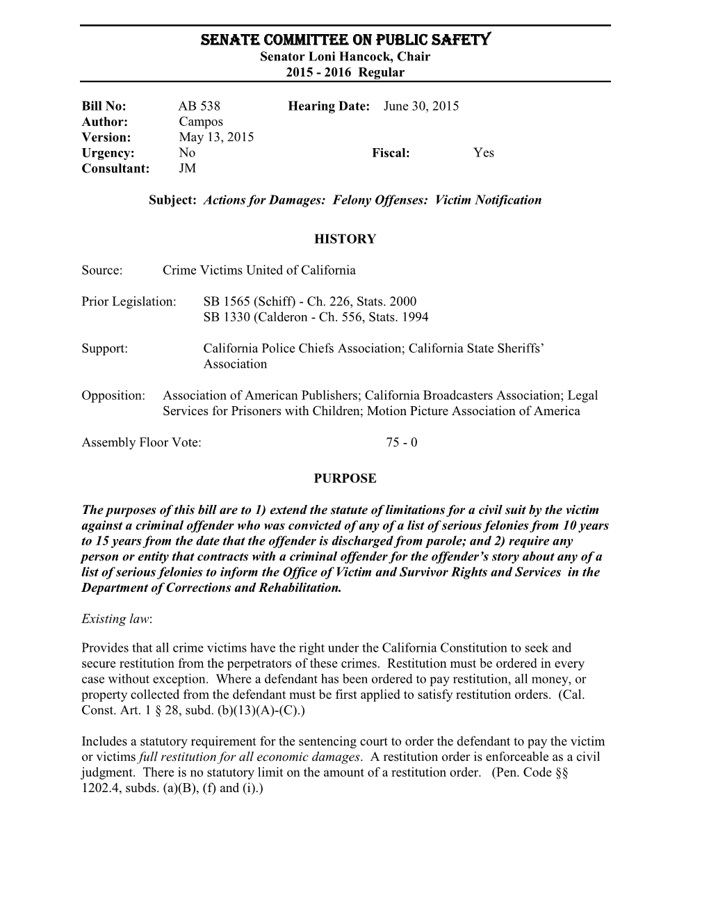 AB 538 Analysis