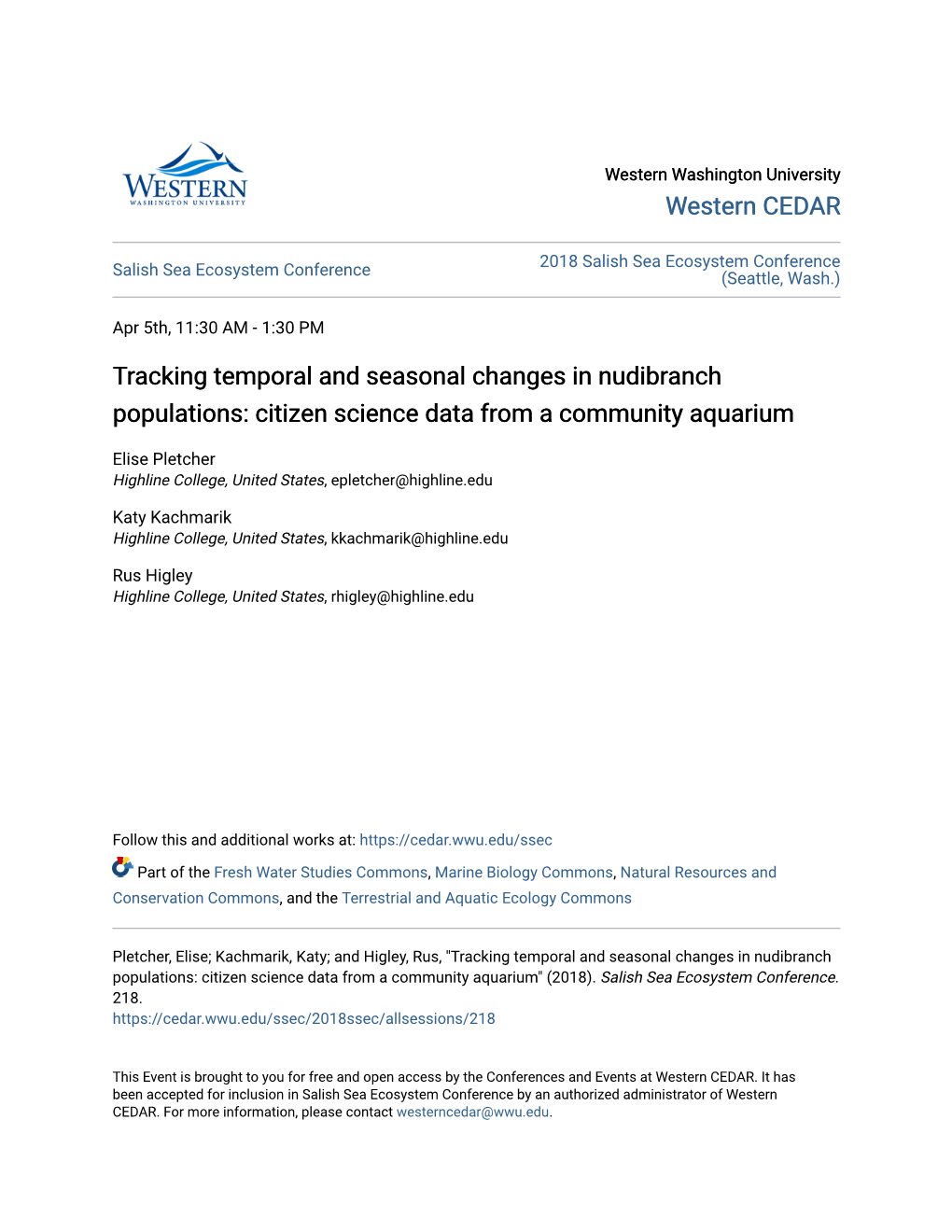 Tracking Temporal and Seasonal Changes in Nudibranch Populations: Citizen Science Data from a Community Aquarium