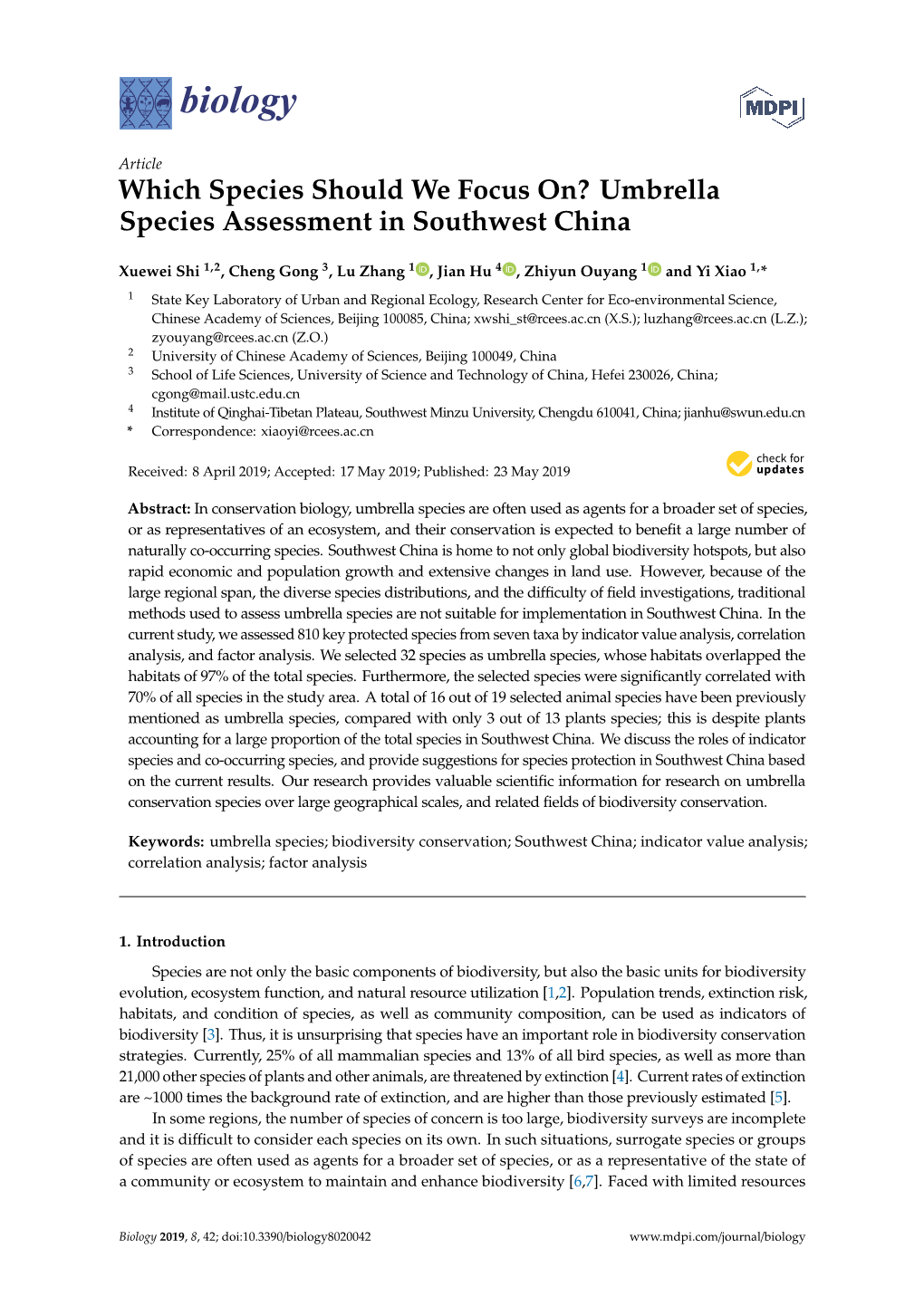 Which Species Should We Focus On? Umbrella Species Assessment in Southwest China