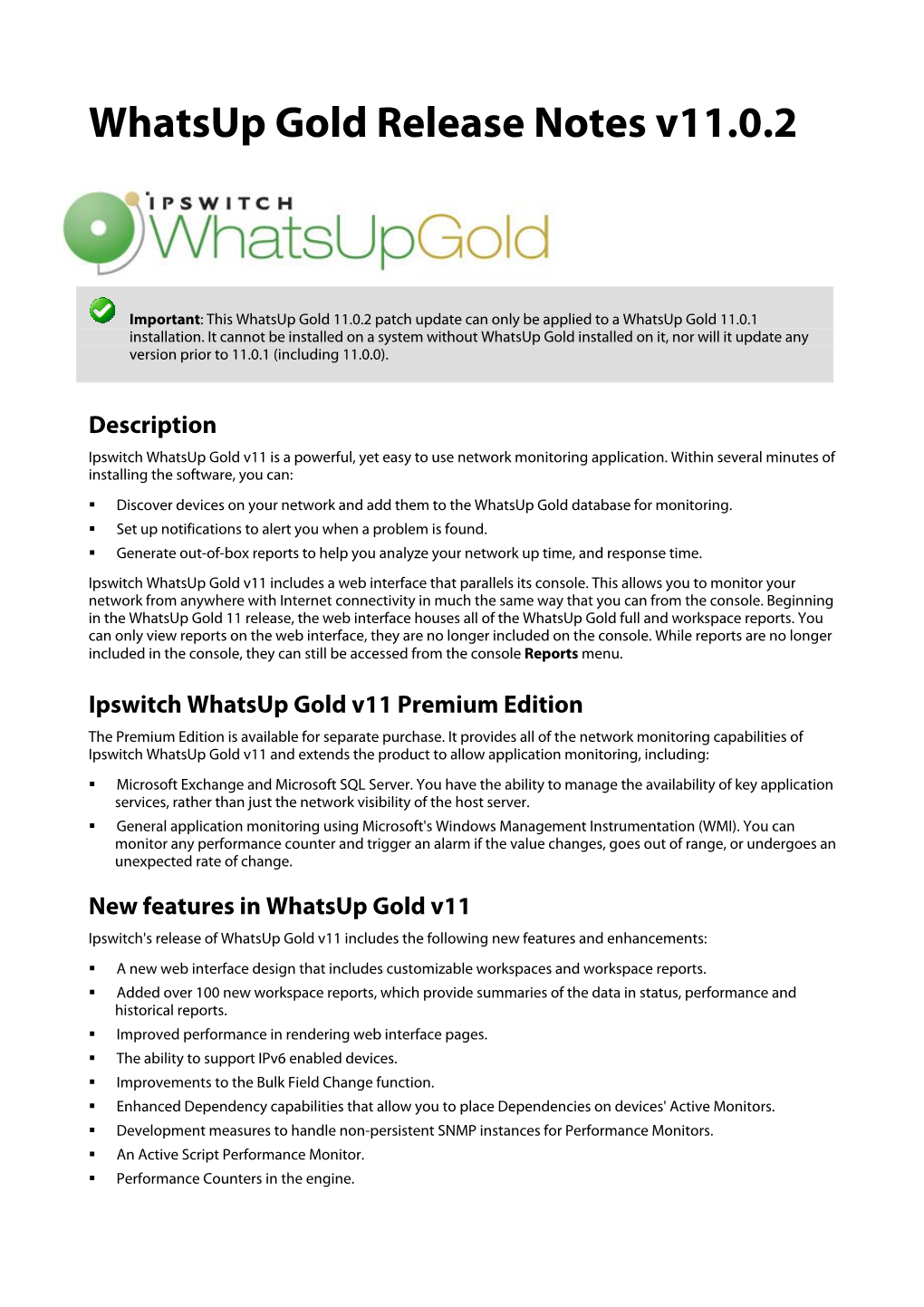 Ipswitch Whatsup Gold Release Notes V11.0.2