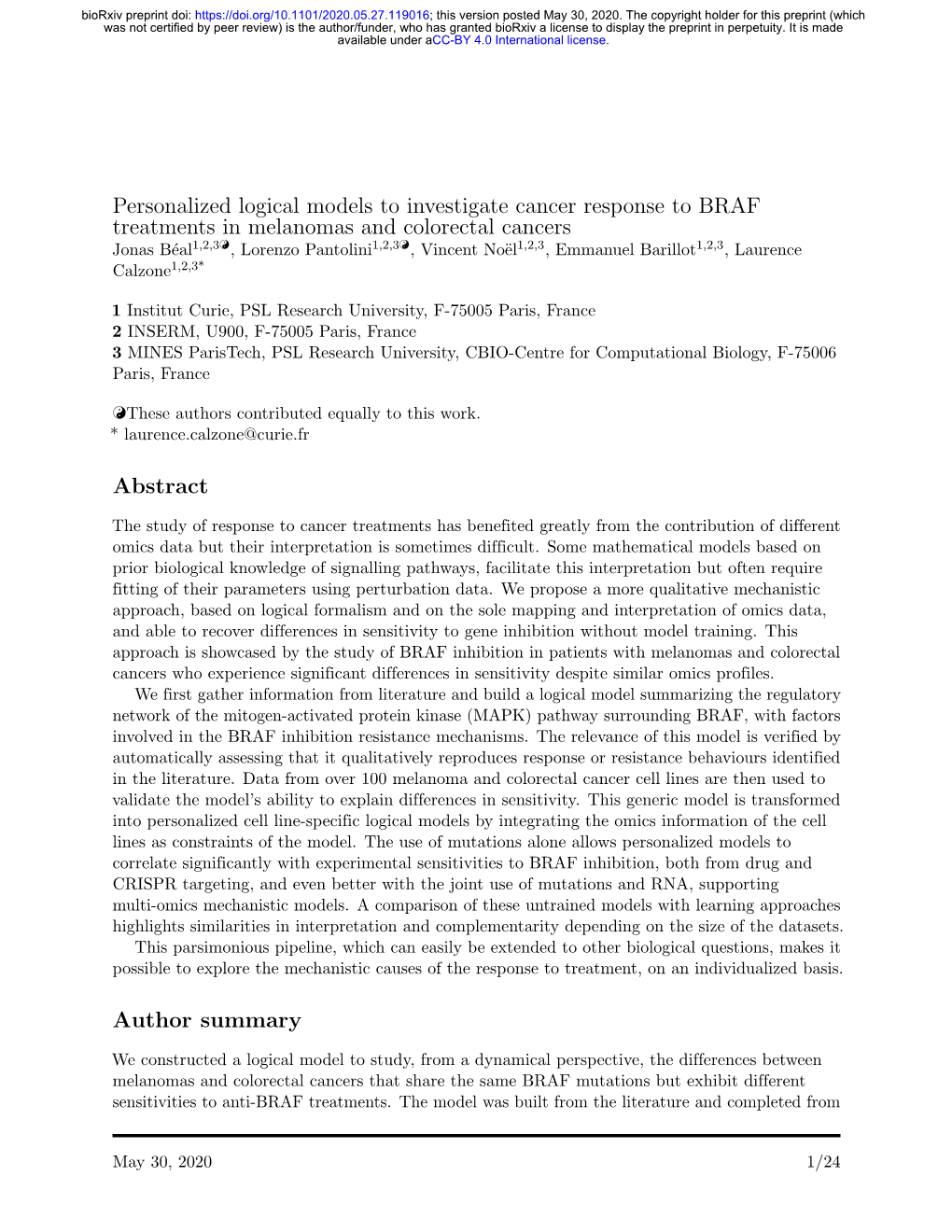 Personalized Logical Models to Investigate Cancer