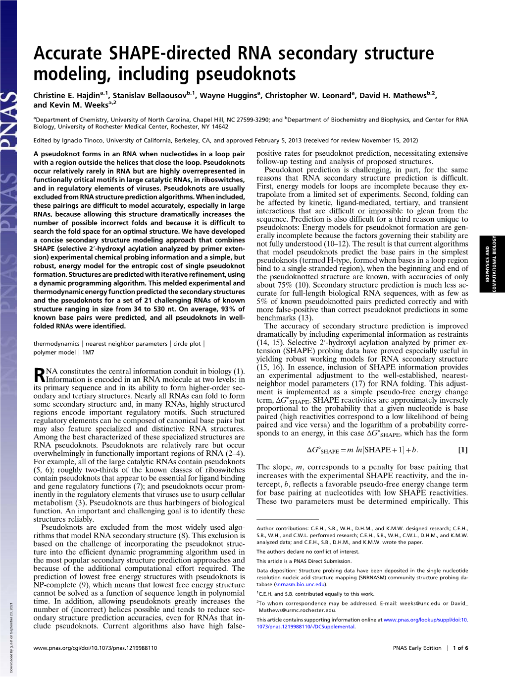 Accurate SHAPE-Directed RNA Secondary Structure Modeling, Including Pseudoknots