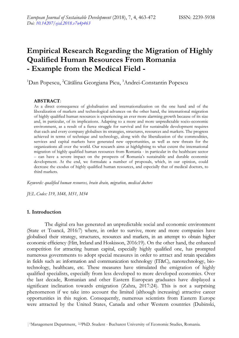 Empirical Research Regarding the Migration of Highly Qualified Human Resources from Romania - Example from the Medical Field