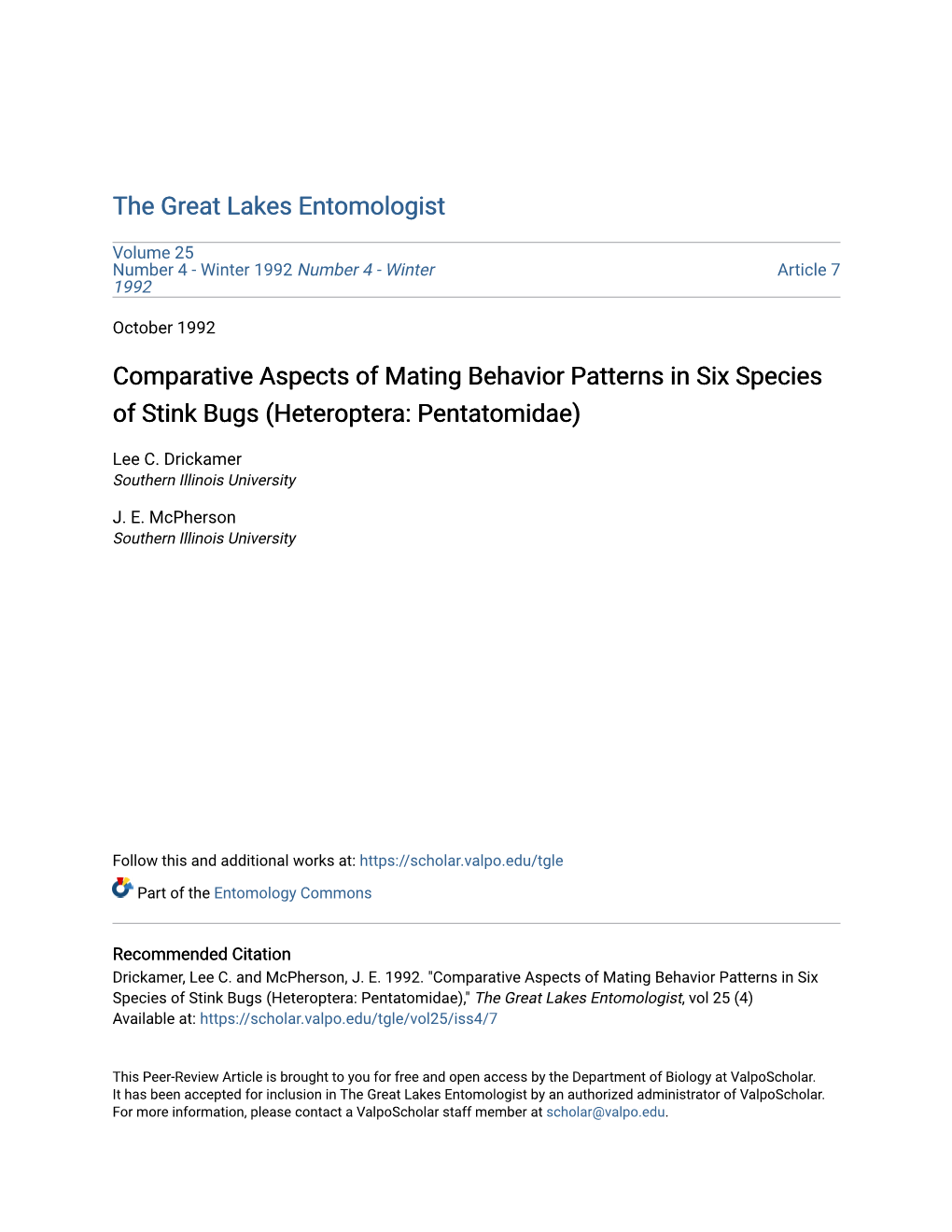 Comparative Aspects of Mating Behavior Patterns in Six Species of Stink Bugs (Heteroptera: Pentatomidae)