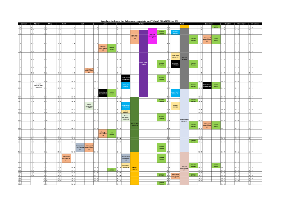 Agenda Prévisionnel Des Évènements Organisés Par LYS SANS