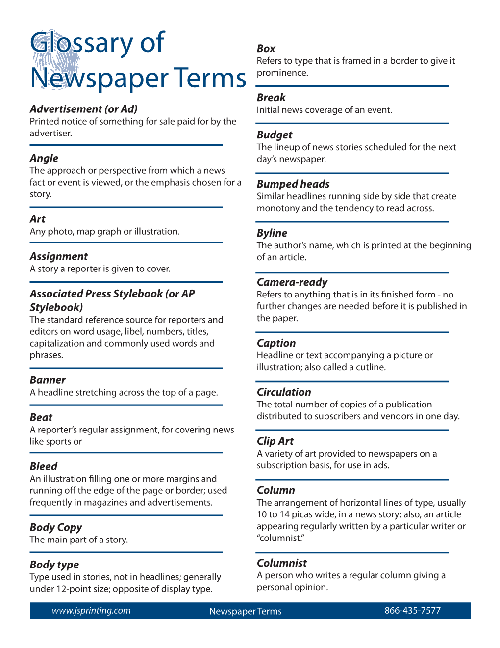 Glossary of Newspaper Terms