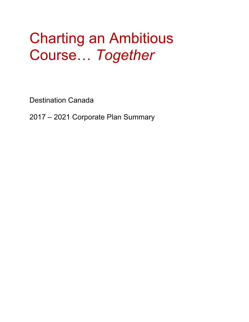 Destination Canada Corporate Plan