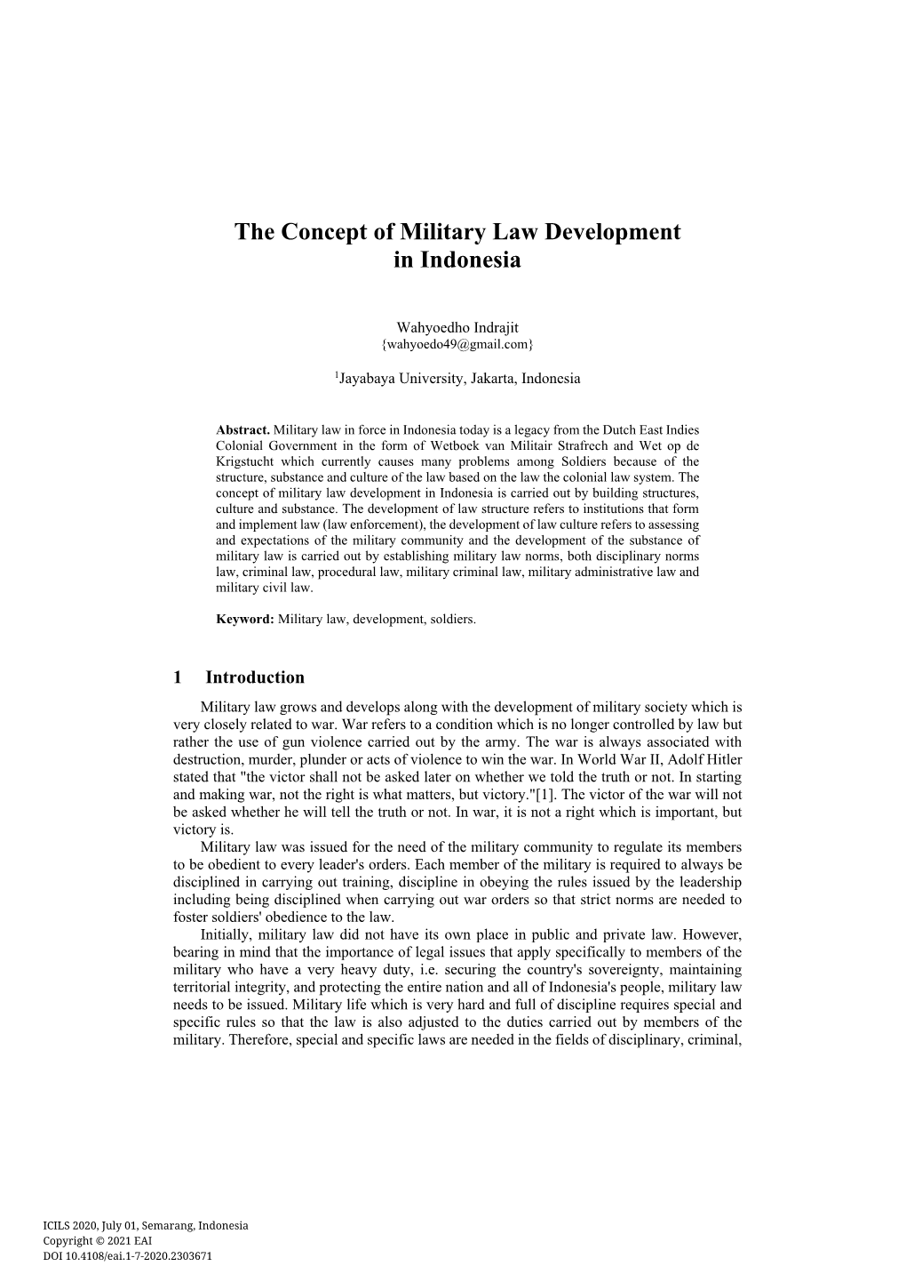 The Concept of Military Law Development in Indonesia