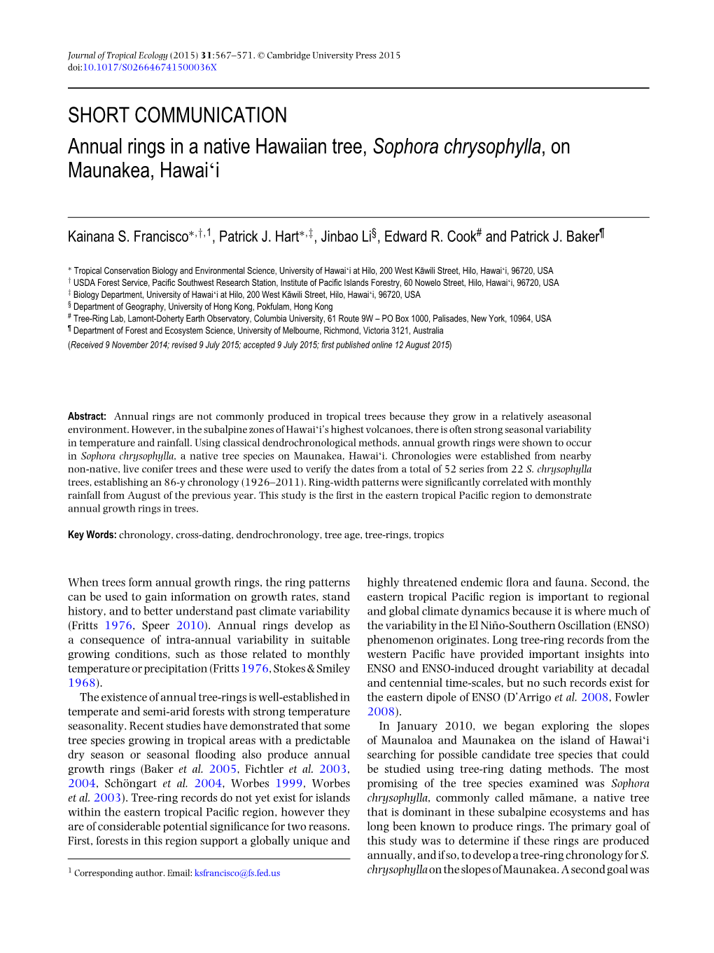 Annual Rings in a Native Hawaiian Tree, Sophora Chrysophylla, On