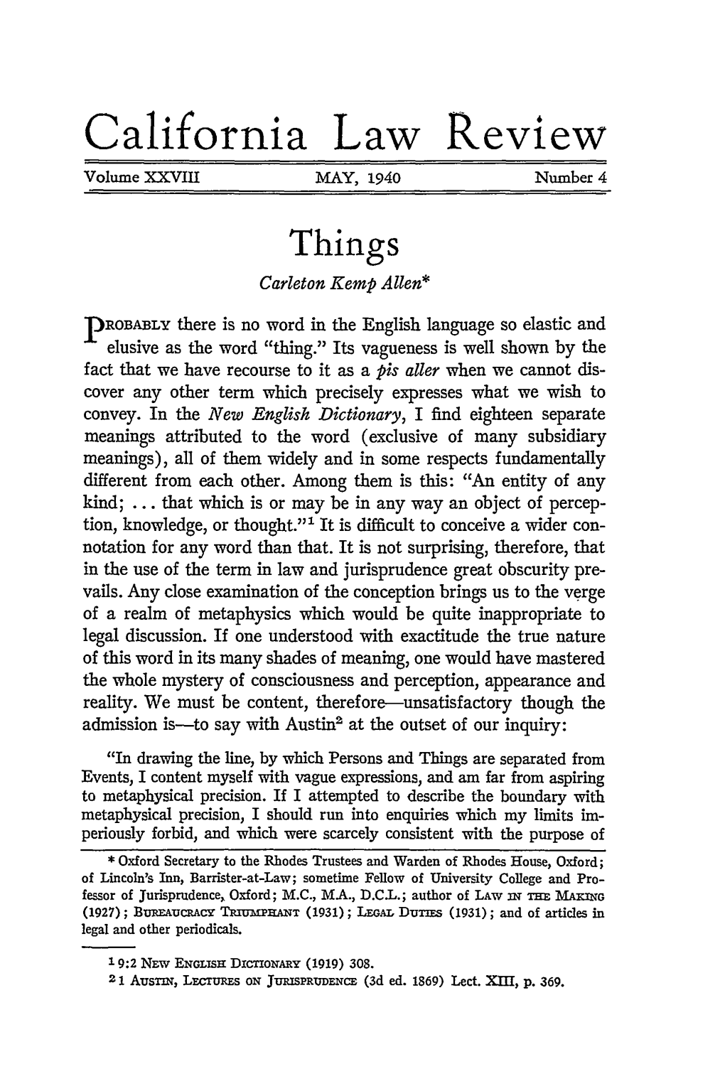 California Law Review Volume XXVIII MAY, 1940 Number 4