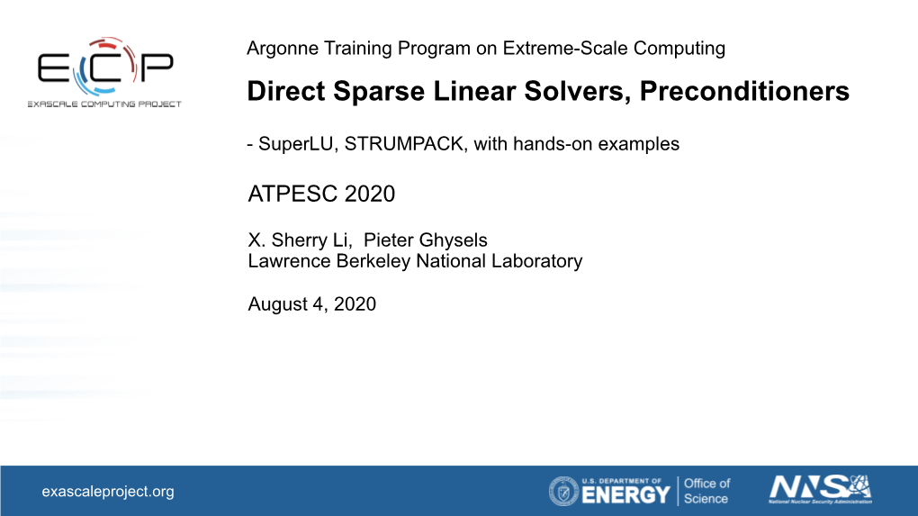 Direct Sparse Linear Solvers, Preconditioners