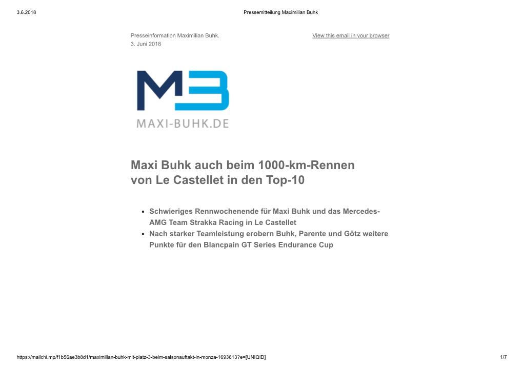 Maxi Buhk Auch Beim 1000-Km-Rennen Von Le Castellet in Den Top-10