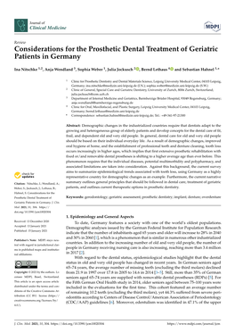 Considerations for the Prosthetic Dental Treatment of Geriatric Patients in Germany
