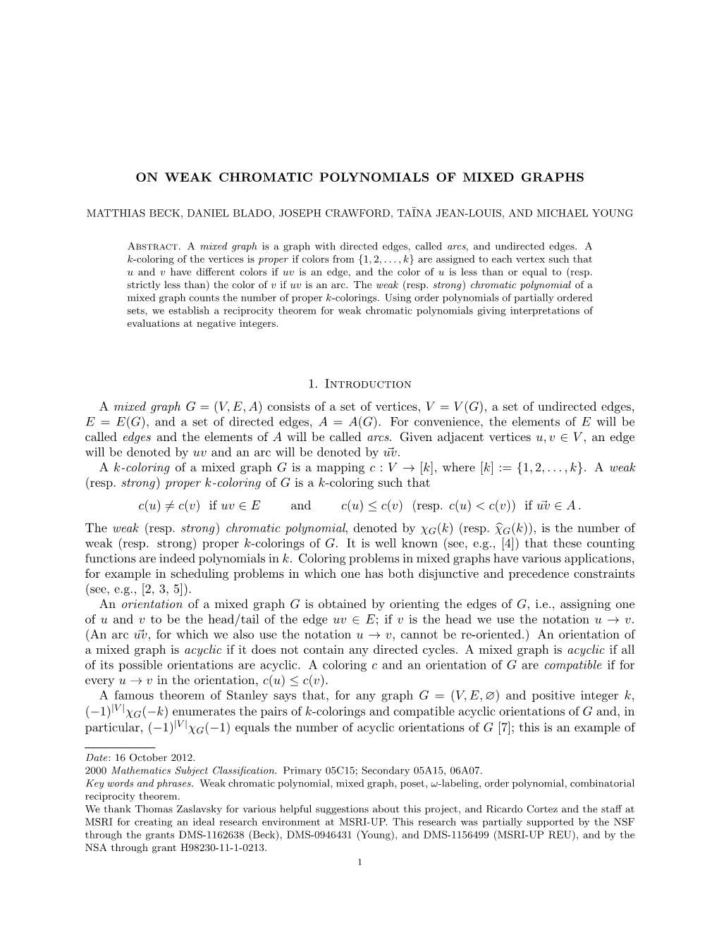 On Weak Chromatic Polynomials of Mixed Graphs