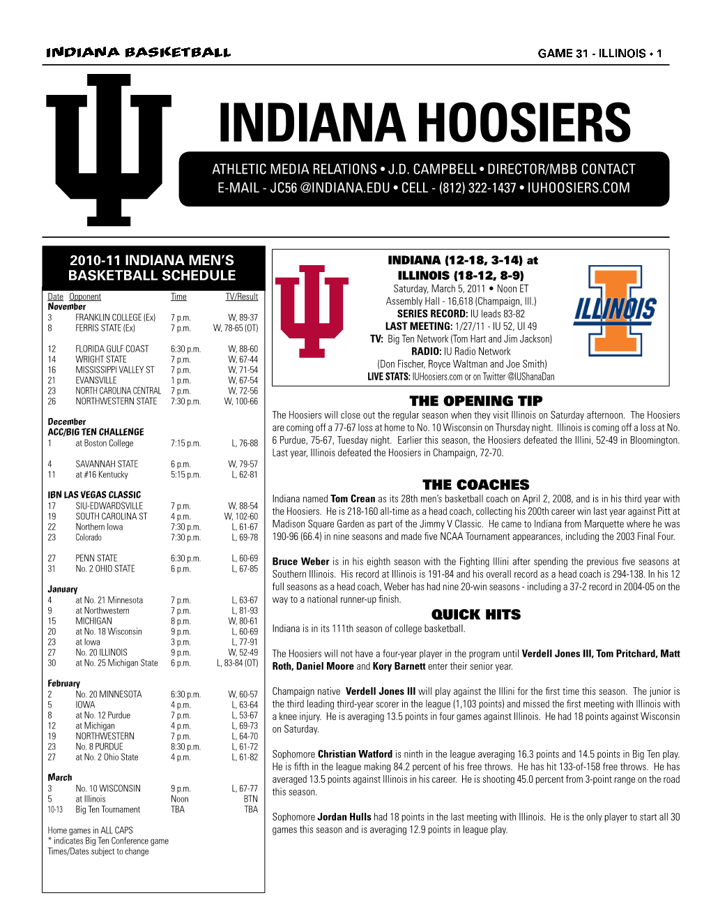 Indiana Hoosiers Athletic Media Relations • J.D