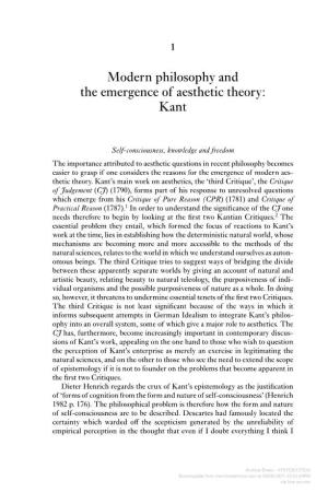 Modern Philosophy and the Emergence of Aesthetic Theory: Kant