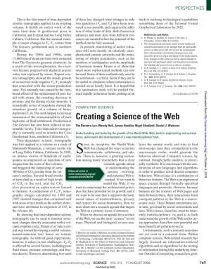 Creating a Science of the Web the Geysers Has Now Been Reduced to Sus- Tim Berners-Lee, Wendy Hall, James Hendler, Nigel Shadbolt, Daniel J