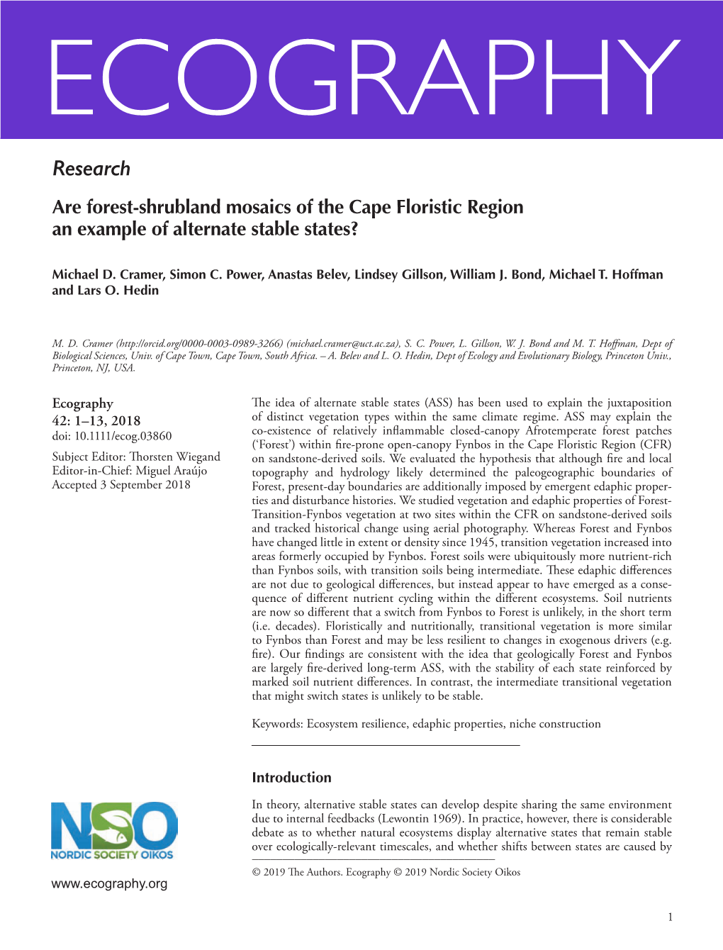 Are Forest-Shrubland Mosaics of the Cape Floristic Region an Example of Alternate Stable States?