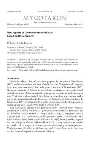 &lt;I&gt;Gymnopus&lt;/I&gt; from Pakistan Based on ITS