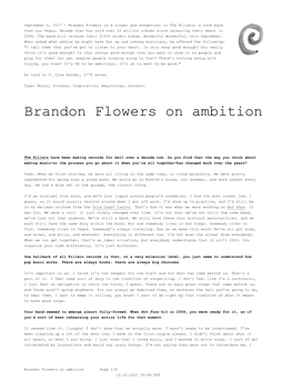 Brandon Flowers on Ambition