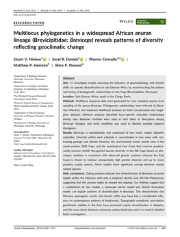 Brevicipitidae: Breviceps) Reveals Patterns of Diversity Reflecting Geoclimatic Change