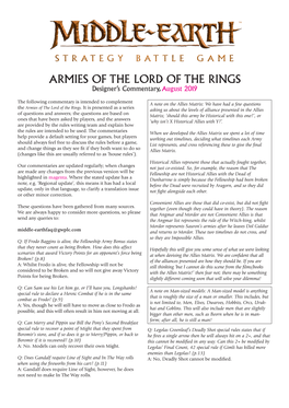 ARMIES of the LORD of the RINGS Designer’S Commentary, August 2019