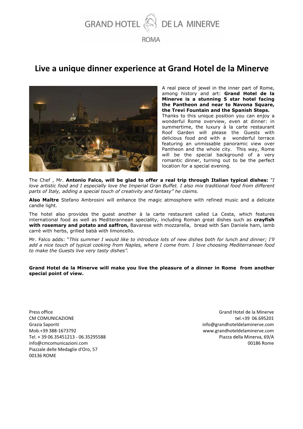 Live a Unique Dinner Experience at Grand Hotel De La Minerve