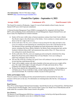 French Fire Update – September 4, 2021