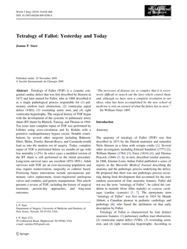 Tetralogy of Fallot: Yesterday and Today