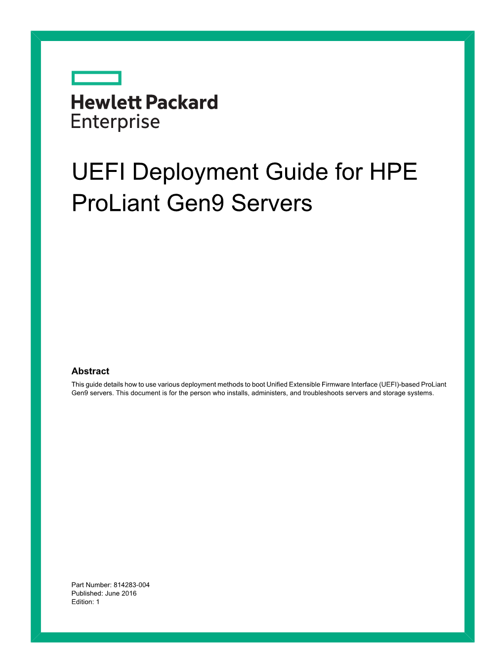 UEFI Deployment Guide for HPE Proliant Gen9 Servers