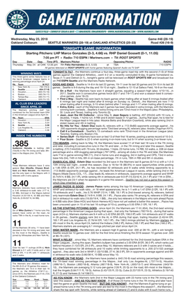 05-23-2018 Mariners Game Notes