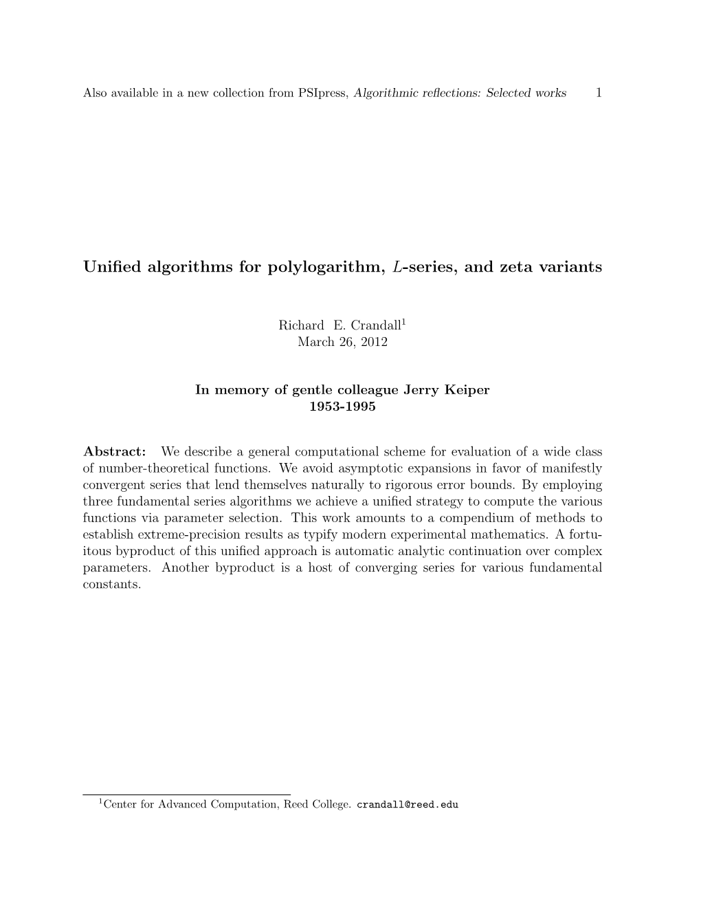 Unified Algorithms for Polylogarithm, L-Series, and Zeta Variants