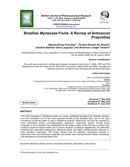 Brazilian Myrtaceae Fruits: a Review of Anticancer Proprieties