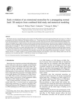 Early Evolution of an Extensional Monocline by a Propagating Normal Fault: 3D Analysis from Combined ®Eld Study and Numerical Modeling