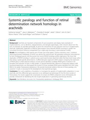Systemic Paralogy and Function of Retinal Determination Network Homologs in Arachnids Guilherme Gainett1*†, Jesús A