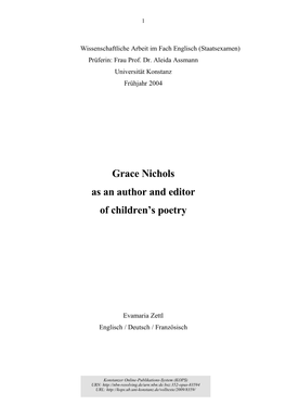 Grace Nichols As an Author and Editor of Children's Poetry