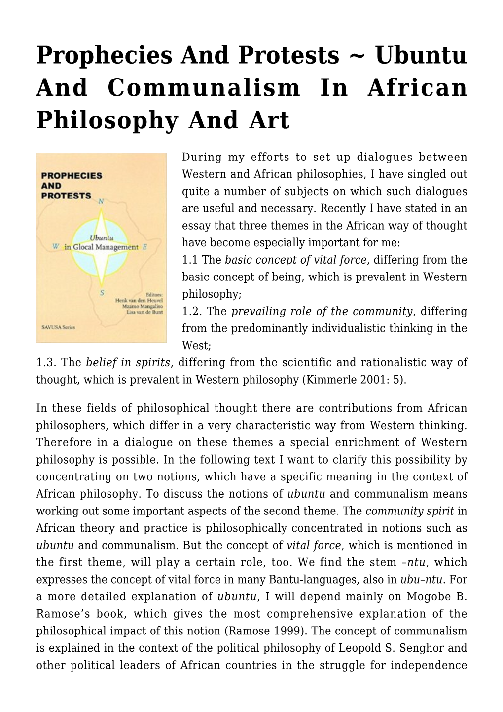 Ubuntu and Communalism in African Philosophy and Art