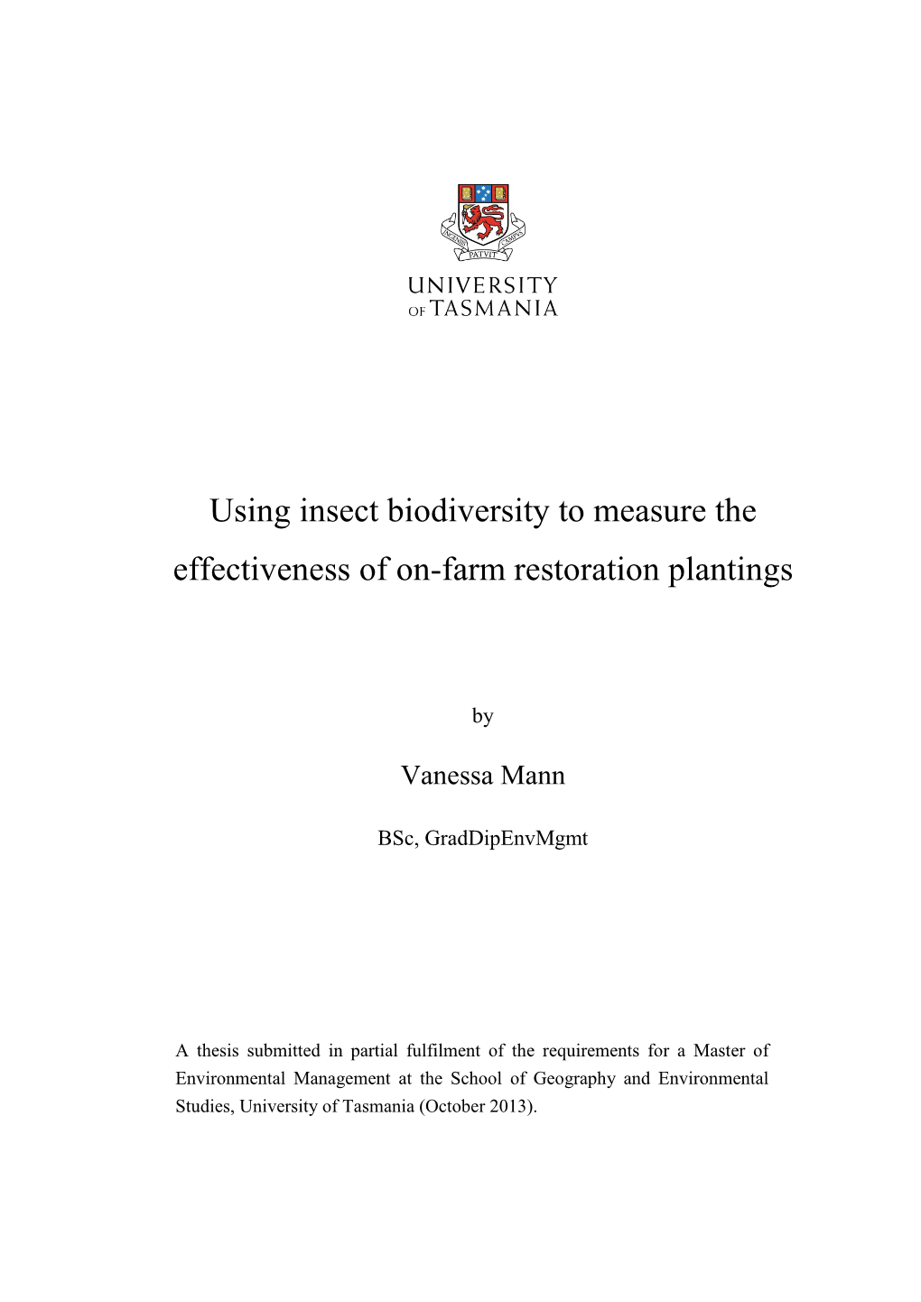 Using Insect Biodiversity to Measure the Effectiveness of On-Farm Restoration Plantings