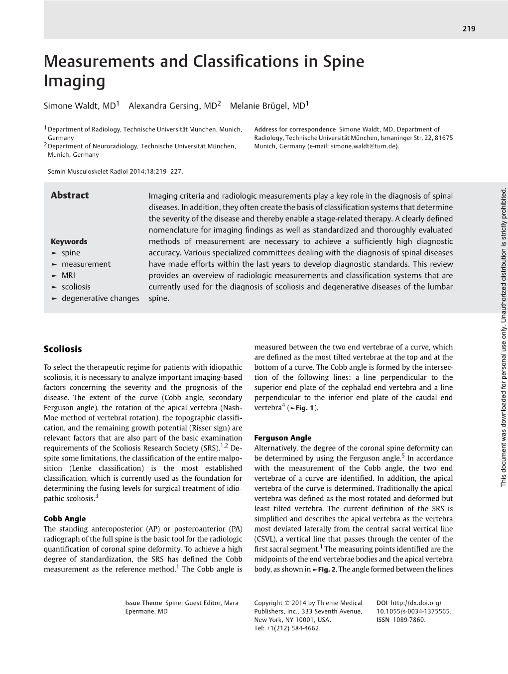 Measurements and Classifications in Spine Imaging Waldtetal