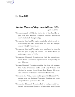 H. Res. 383 in the House of Representatives, U.S
