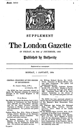 The London Gazette of FRIDAY, the 29Ia of DECEMBER, 1933