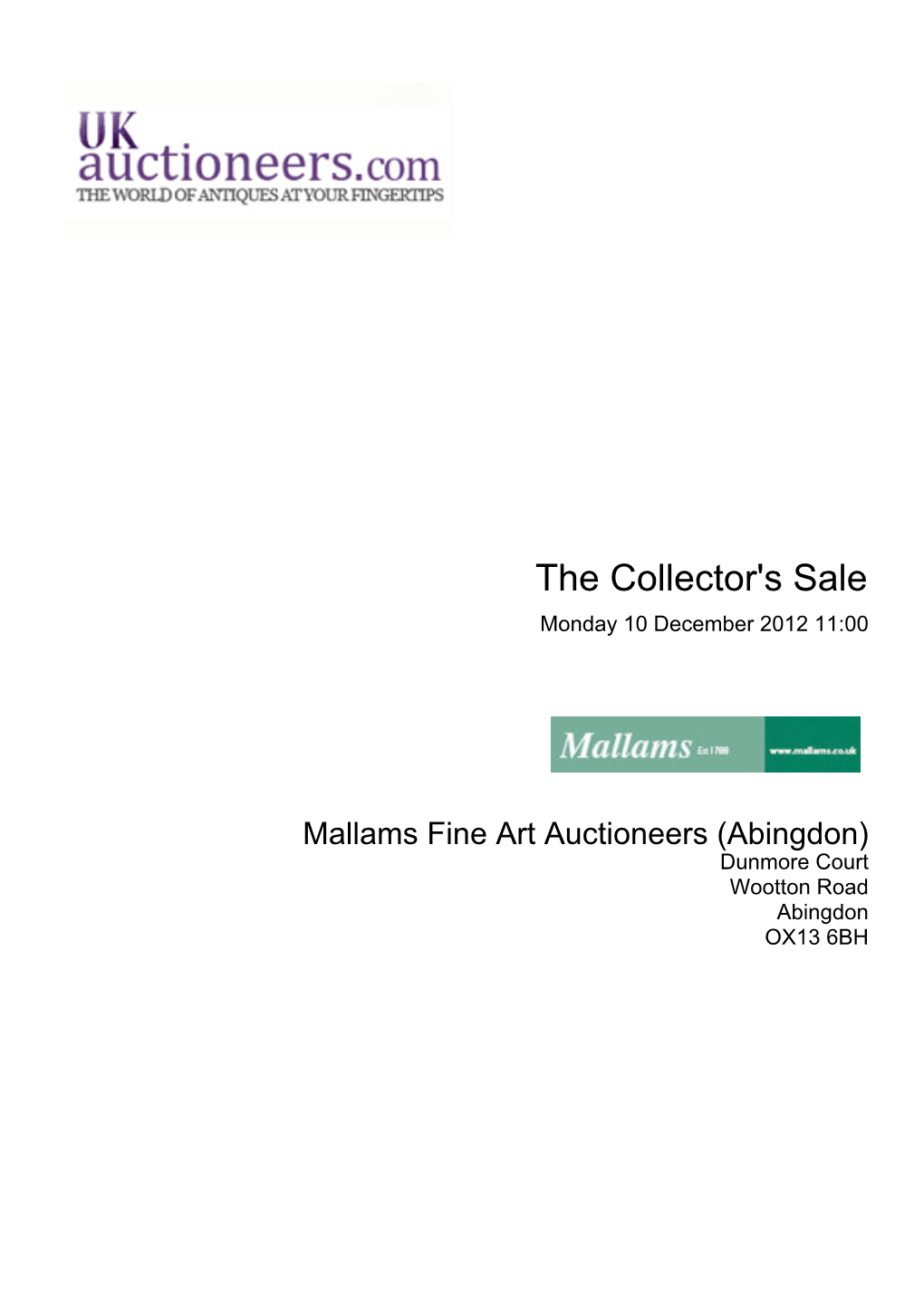 The Collector's Sale Monday 10 December 2012 11:00