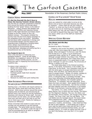 May 2007 Newsletter of the Rosemary Garfoot Public Library