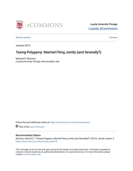 Taxing Polygamy: Married Filing Jointly (And Severally?)