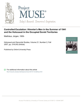 Himmler's Men in the Summer of 1941 and the Holocaust in the Occupied Soviet Territories