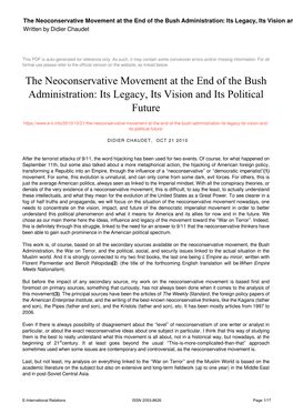 The Neoconservative Movement at the End of the Bush Administration: Its Legacy, Its Vision and Its Political Future Written by Didier Chaudet